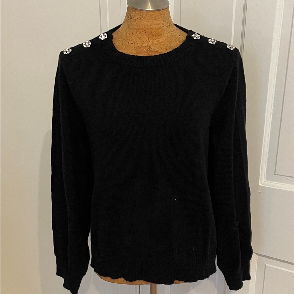 J. Crew Black Sweater with Rhinestone Embellished Buttons XXL